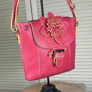 Simply Noelle Pink Yellow Pebbled Vegan Crossbody Purse Flower Shoulder handbag